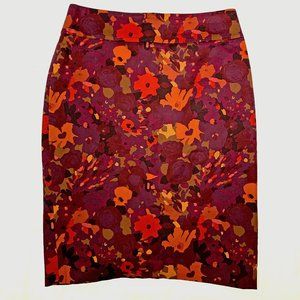 LOFT | Red, Orange & Gold Summer Floral Pencil Skirt | Size 2
